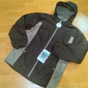 NWT Whales Tail Black Gray  Fleece Lined Windbreaker  Water Resistant Boys 14